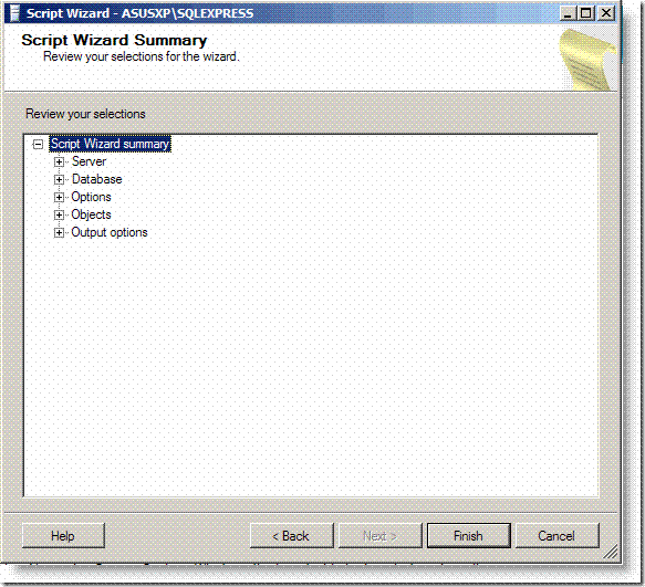 SQLExpress Script Wizard Summary image